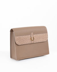 Origrand Beige Elephant Inlay Necessaire with gold horseshoe clasp
