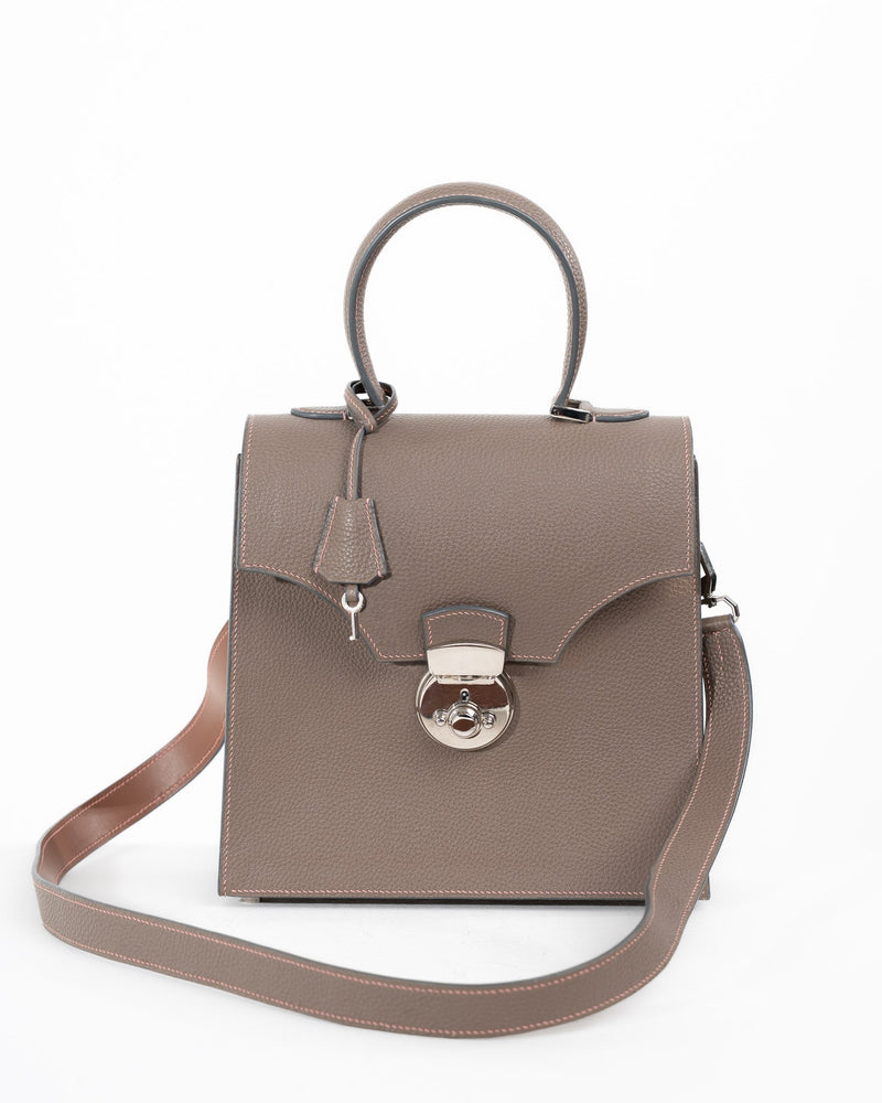 Origrand Structured Satchel in taupe leather with silver hardware