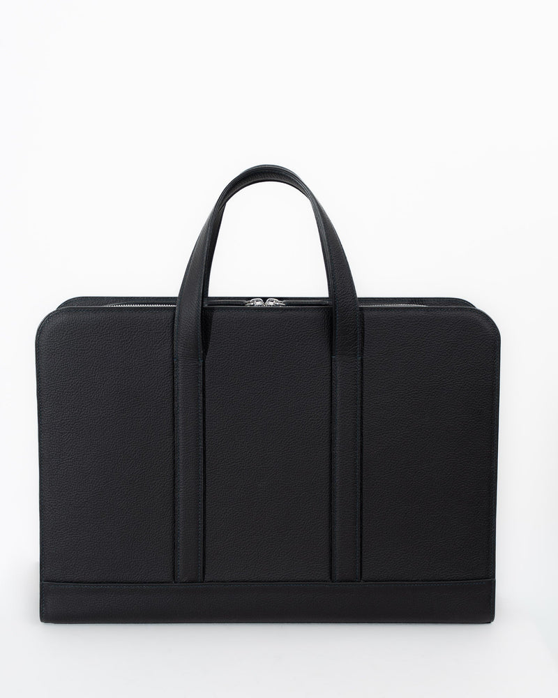 Origrand Open-Top Briefcase in black leather with dual handles