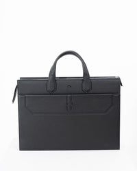 Origrand Zip Briefcase in black leather with dual handles and front pocket