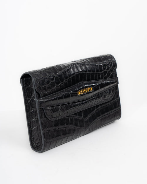 Origrand Black Crocodile Necessaire with gold Origrand logo clasp