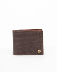 Origrand Dark Brown Crocodile Bifold Wallet with gold Origrand medallion