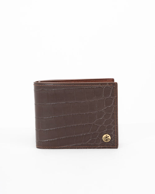 Origrand Dark Brown Crocodile Bifold Wallet with gold Origrand medallion