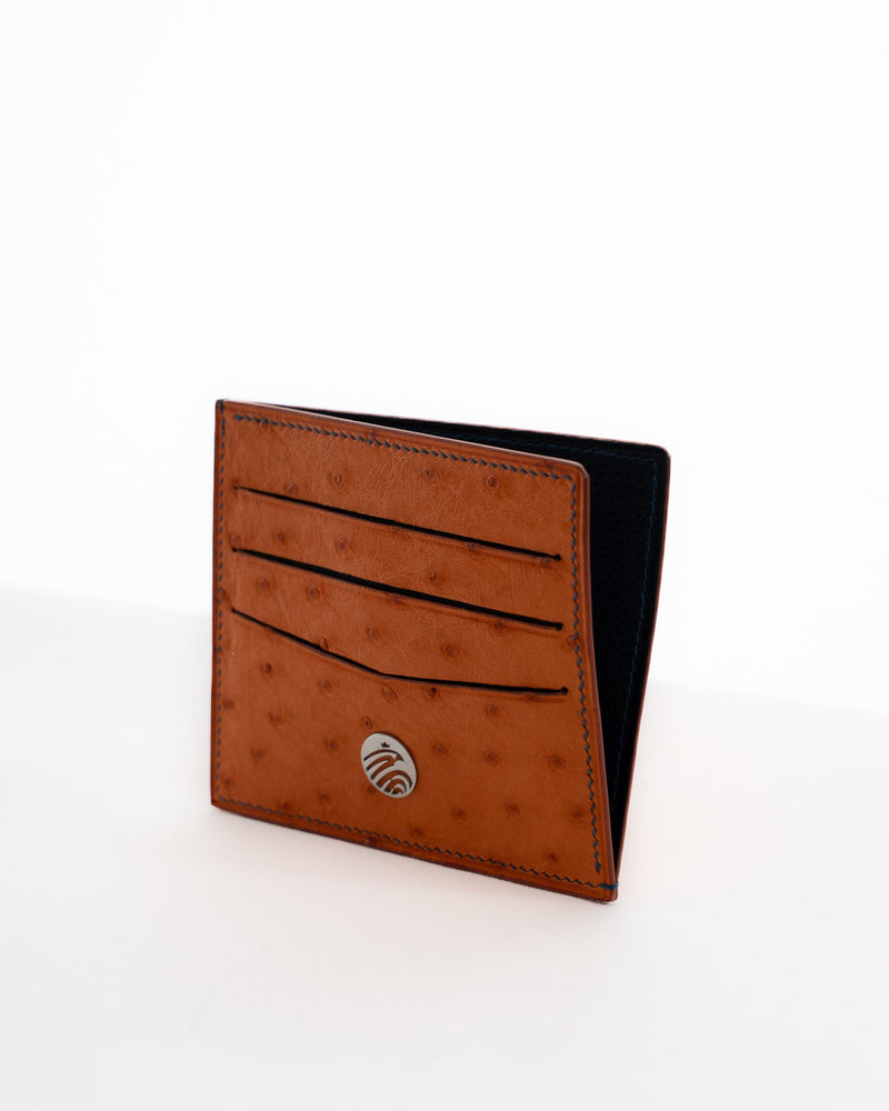 Origrand Brown Ostrich Card Holder with gold emblem