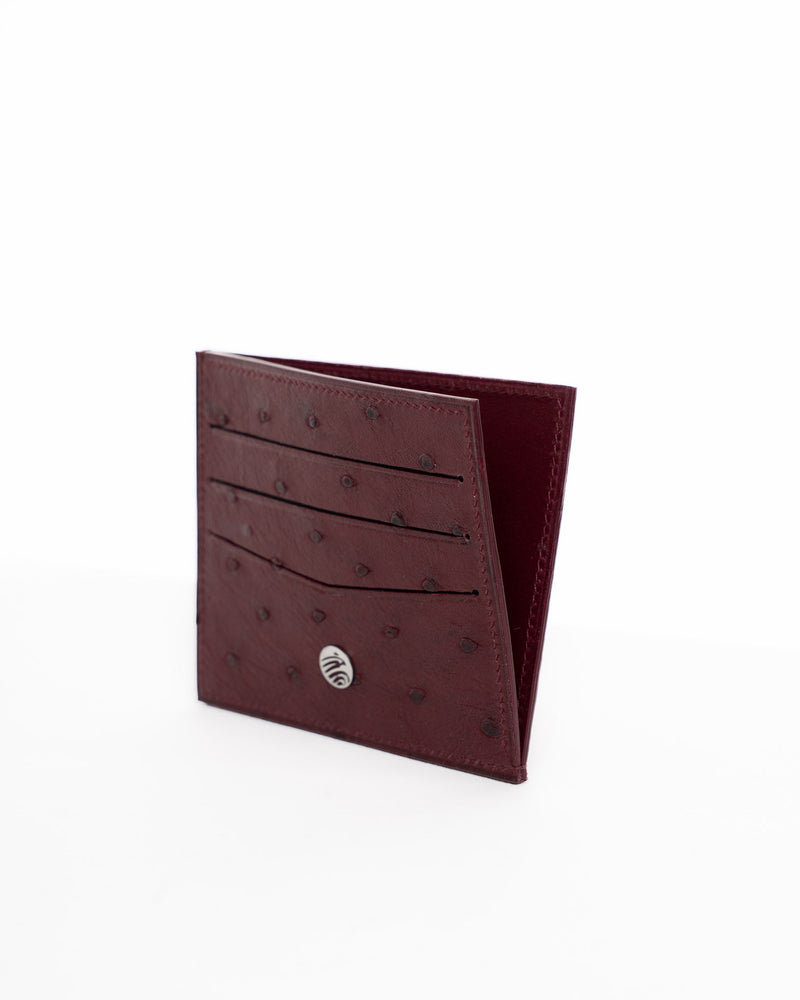Origrand Bordeaux Ostrich Card Holder with gold emblem