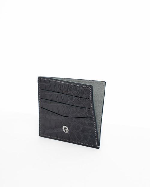 Origrand Navy Crocodile Card Holder with gold emblem