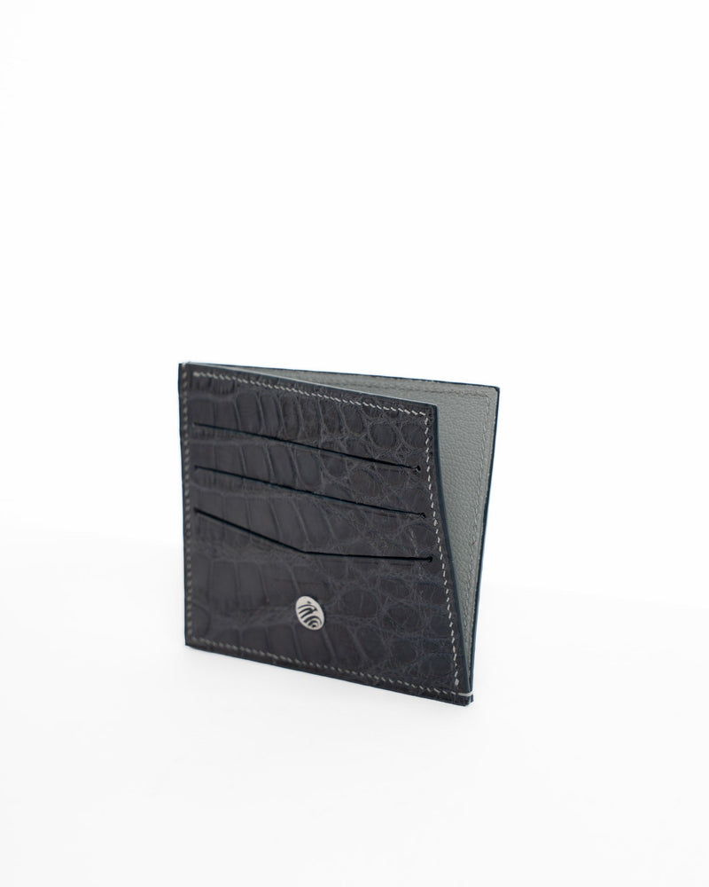 Origrand Navy Crocodile Card Holder with gold emblem