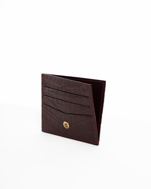 Origrand Brown Crocodile Card Holder with gold emblem