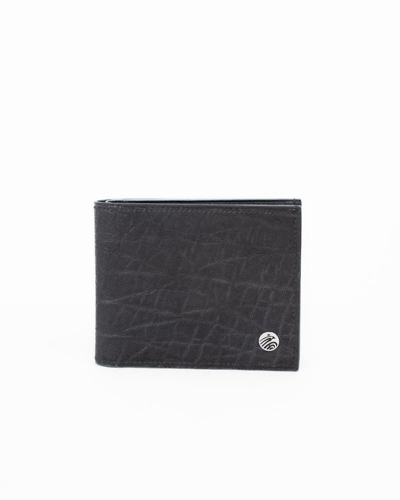 Origrand Black Elephant Leather Bifold Wallet with silver Origrand medallion