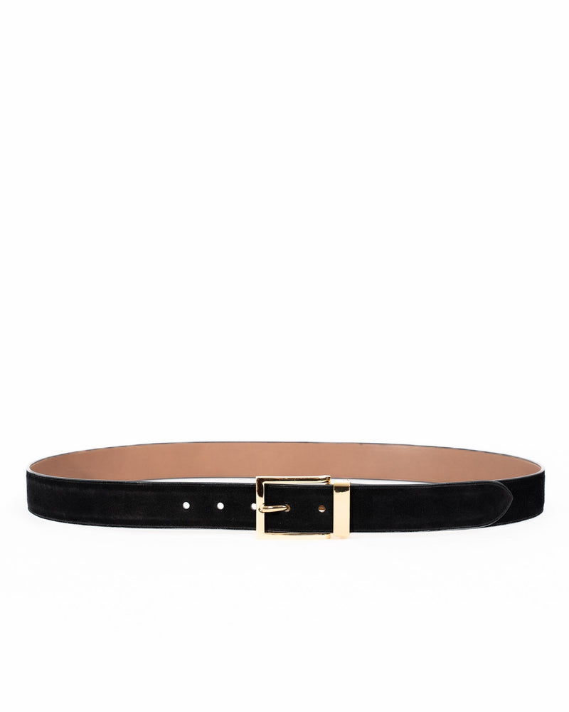 Origrand Black Suede Belt with gold-tone square buckle
