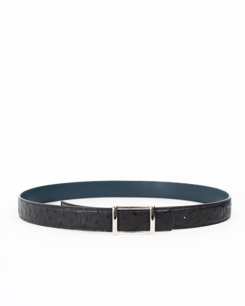 Origrand Navy Ostrich Leather Belt with silver frame buckle