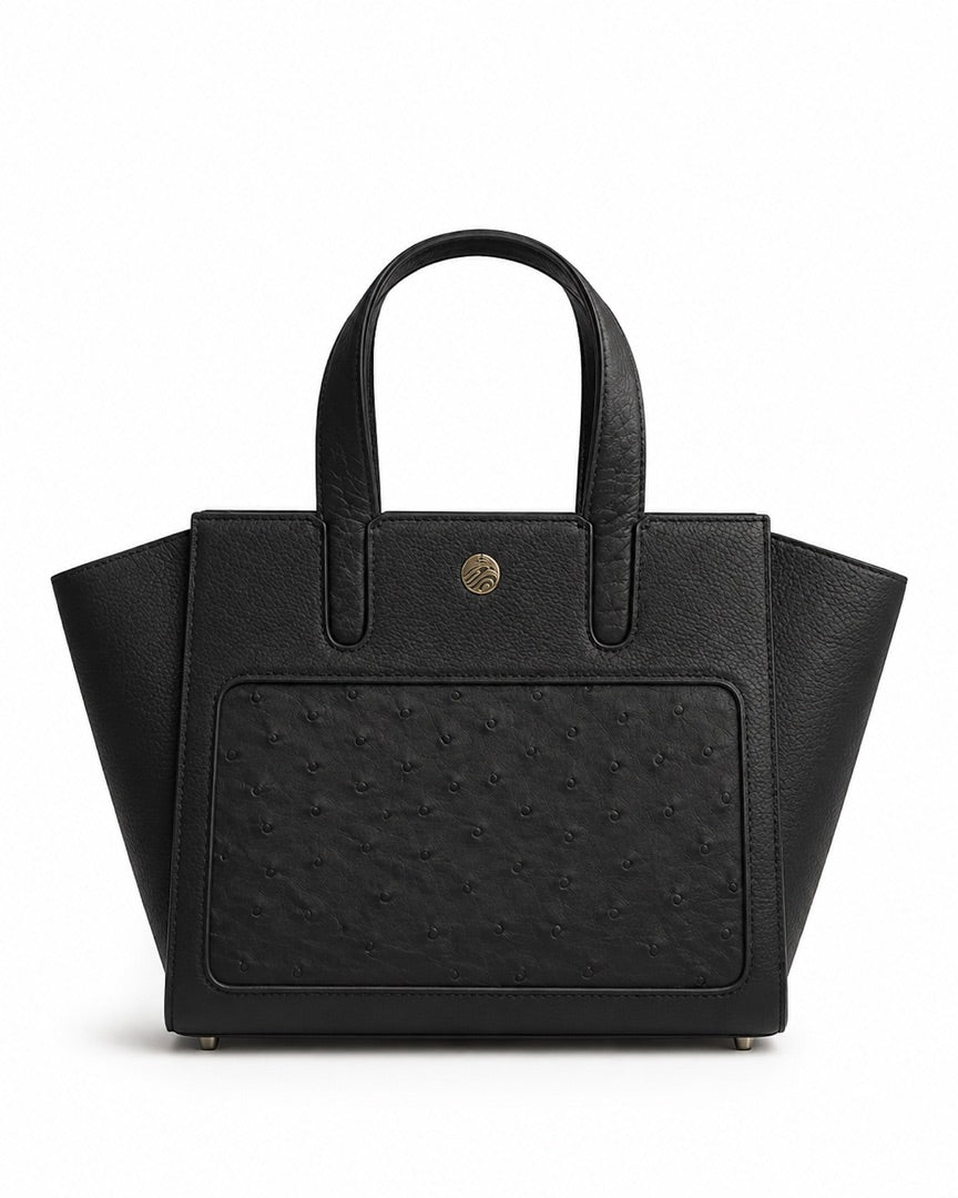 Ostrich Leather Winged Tote — Noir