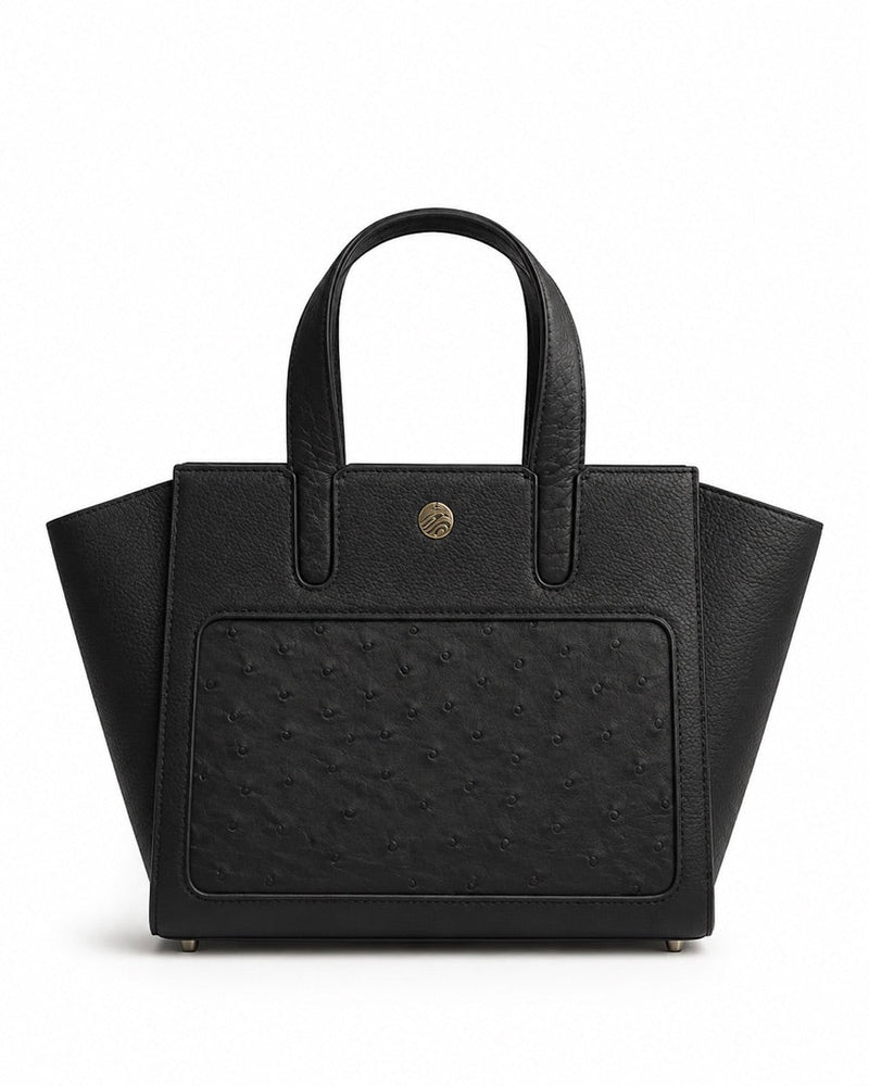 Ostrich Leather Winged Tote Noir — front view